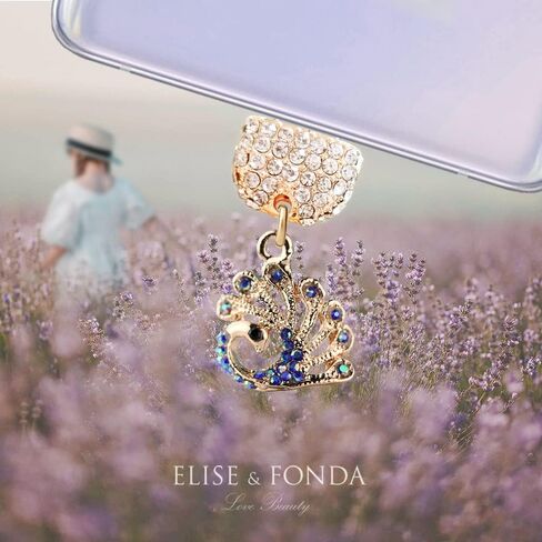 ELISE & FONDA TP177 Type-C USB Charging Port Crystal Anti Dust Plug Little Peacock Cell Phone Charm for Samsung Galaxy/Huawei/OnePlus/Xiaomi/oppo Android Phones (Blue) in Saudi Arabia