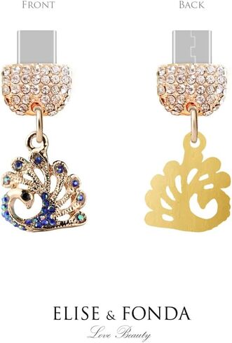 ELISE & FONDA TP177 Type-C USB Charging Port Crystal Anti Dust Plug Little Peacock Cell Phone Charm for Samsung Galaxy/Huawei/OnePlus/Xiaomi/oppo Android Phones (Blue) in Saudi Arabia