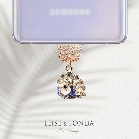 ELISE & FONDA TP177 Type-C USB Charging Port Crystal Anti Dust Plug Little Peacock Cell Phone Charm for Samsung Galaxy/Huawei/OnePlus/Xiaomi/oppo Android Phones (Blue) in Saudi Arabia