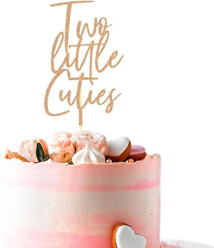 قطعة علوية للكيك من تو ليتل كيوتيز، ديكورات حفلات عيد الميلاد الثاني للأطفال الأولاد والبنات، ديكور حفلات استقبال المولود الجديد، ذهبي وردي in Kuwait