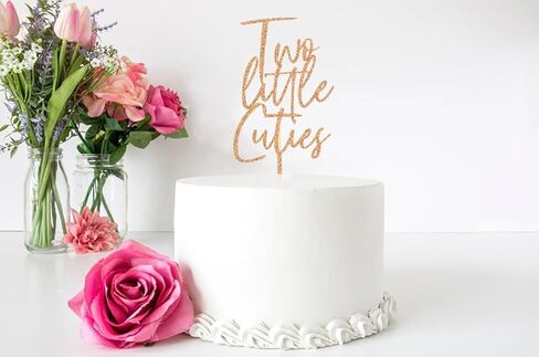قطعة علوية للكيك من تو ليتل كيوتيز، ديكورات حفلات عيد الميلاد الثاني للأطفال الأولاد والبنات، ديكور حفلات استقبال المولود الجديد، ذهبي وردي in Kuwait