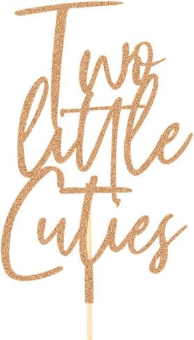 قطعة علوية للكيك من تو ليتل كيوتيز، ديكورات حفلات عيد الميلاد الثاني للأطفال الأولاد والبنات، ديكور حفلات استقبال المولود الجديد، ذهبي وردي in Kuwait