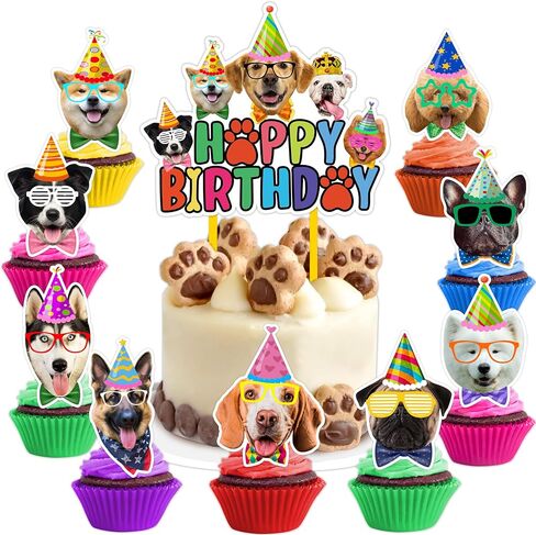 25 PCS Puppy Dog First ThemeThemed Happy Birthday Cake Topper Cupcake Toppers Party Supplies Decorations Favors Decor Bone Paw Cute Gifts for Boys Girls Kids Game Baby Shower School Rewards Wedding in Saudi Arabia