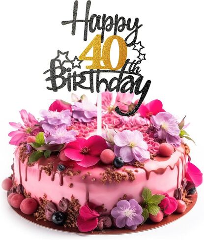 Happy 70th Birthday Cake Topper, Black Gold Glitter Cheers to 70 Years Birthday Cake Pick 70 Fabulous Cake Decoration for Happy 70th Birthday Anniversary Party Supplies (70th) in Saudi Arabia