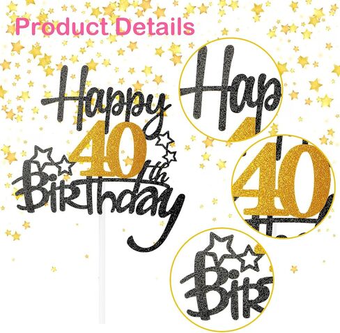 Happy 70th Birthday Cake Topper, Black Gold Glitter Cheers to 70 Years Birthday Cake Pick 70 Fabulous Cake Decoration for Happy 70th Birthday Anniversary Party Supplies (70th) in Saudi Arabia