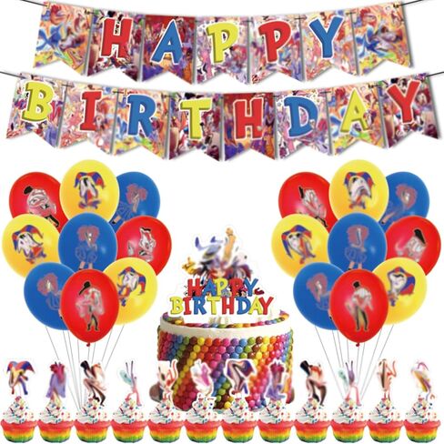 Circus Birthday Party Decorations,Cartoon Birthday Party Supplies Include Happy Birthday Banner,Cake Cupcake Toppers,Balloons,Stickers for Kids Adult Birthday Party in Saudi Arabia