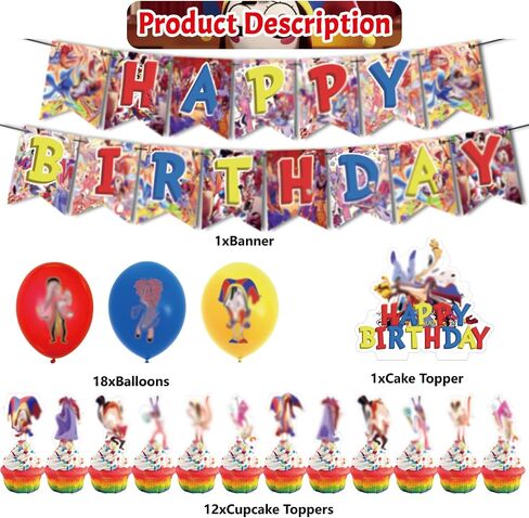 Circus Birthday Party Decorations,Cartoon Birthday Party Supplies Include Happy Birthday Banner,Cake Cupcake Toppers,Balloons,Stickers for Kids Adult Birthday Party in Saudi Arabia