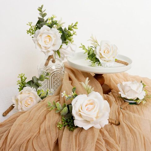 Ivory Rose Boutonniere for Men Wedding Set of 6 Groom Groomsmen Best Man Artificial Flowers Boutonniere for Wedding Ceremony Anniversary Prom Flowers Formal Dinner Party in Saudi Arabia