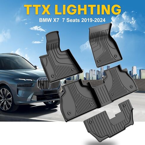 سجادات أرضية متوافقة مع BMW X7 7 مقاعد 2019 2020 2021 2022 2023 2024 سجادات أرضية السيارات TPE جميع سجادات الحماية من الطقس لسيارة BMW X7 تتضمن بطانة الصف الأمامي والخلفي باللون الأسود in Kuwait