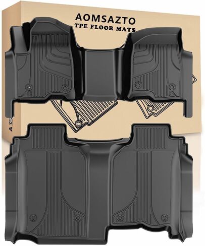 AOMSAZTO Custom Floor Mats for Chevy Silverado 2019-2024 Crew Cab, 1st & 2nd Row All Weather Floor Liners for Chevrolet Silverado 1500 | 2500 HD | 3500 HD Crew Cab, Anti Skid Car Mats, Black in Saudi Arabia