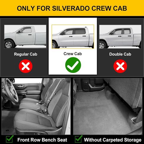 AOMSAZTO Custom Floor Mats for Chevy Silverado 2019-2024 Crew Cab, 1st & 2nd Row All Weather Floor Liners for Chevrolet Silverado 1500 | 2500 HD | 3500 HD Crew Cab, Anti Skid Car Mats, Black in Saudi Arabia