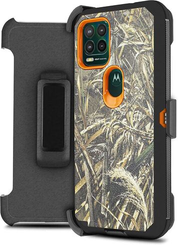 Designed for Motorola Moto G Stylus 5G 2021 with Built in Screen Protector, Belt Clip Holster Kickstand Protective Hybrid Cover Heavy Duty Defender Shockproof Phone Case (Camo Orange) in Saudi Arabia