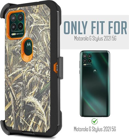 Designed for Motorola Moto G Stylus 5G 2021 with Built in Screen Protector, Belt Clip Holster Kickstand Protective Hybrid Cover Heavy Duty Defender Shockproof Phone Case (Camo Orange) in Saudi Arabia