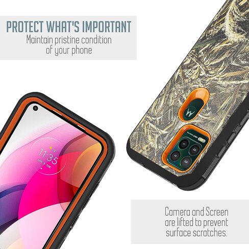 Designed for Motorola Moto G Stylus 5G 2021 with Built in Screen Protector, Belt Clip Holster Kickstand Protective Hybrid Cover Heavy Duty Defender Shockproof Phone Case (Camo Orange) in Saudi Arabia