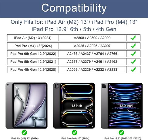 حافظة Soke لجهاز iPad Air 13 بوصة M2 2024، iPad Pro 13 بوصة M4، iPad Pro 12.9(2022 2021 2020، الجيل السادس/الخامس/الرابع)، غطاء واقٍ متين مقاوم للصدمات مع مسند مدمج لجهاز Apple Pro 13 - أسود جديد in Kuwait