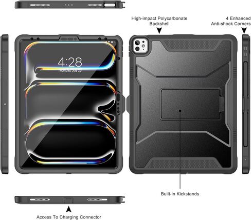 حافظة Soke لجهاز iPad Air 13 بوصة M2 2024، iPad Pro 13 بوصة M4، iPad Pro 12.9(2022 2021 2020، الجيل السادس/الخامس/الرابع)، غطاء واقٍ متين مقاوم للصدمات مع مسند مدمج لجهاز Apple Pro 13 - أسود جديد in Kuwait