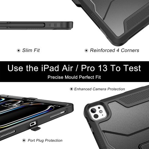 حافظة Soke لجهاز iPad Air 13 بوصة M2 2024، iPad Pro 13 بوصة M4، iPad Pro 12.9(2022 2021 2020، الجيل السادس/الخامس/الرابع)، غطاء واقٍ متين مقاوم للصدمات مع مسند مدمج لجهاز Apple Pro 13 - أسود جديد in Kuwait