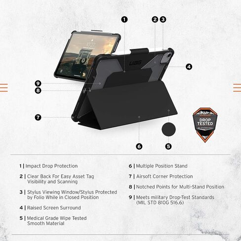 URBAN ARMOR GEAR UAG Designed for iPad Air 10.9 inch Case iPad 5th Generation 2022 Case Green Olive Rugged Smooth Exterior Multi-Angle Viewing Folio w/Pencil Holder Metropolis SE Protective Cover in Saudi Arabia