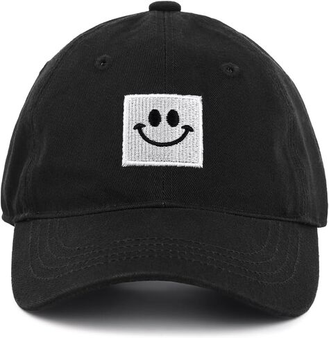 2 Pack Kids Smiley Face Baseball Cap for Girls Boys,Adjustable Washed Cotton Baseball Hat with Ponytail in Saudi Arabia