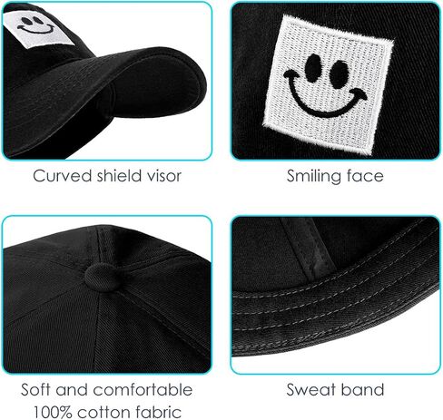 2 Pack Kids Smiley Face Baseball Cap for Girls Boys,Adjustable Washed Cotton Baseball Hat with Ponytail in Saudi Arabia