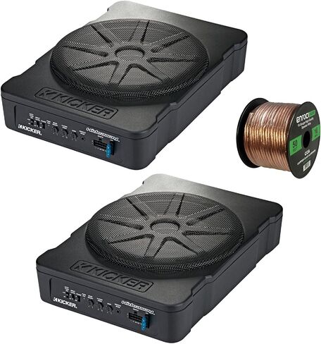 زوج (الكمية 2) من مضخم صوت السيارة الأسود Kicker HS10 Hideaway Compact بقوة 180 وات RMS مع جهاز تحكم عن بعد وسلك مكبر الصوت in Saudi Arabia