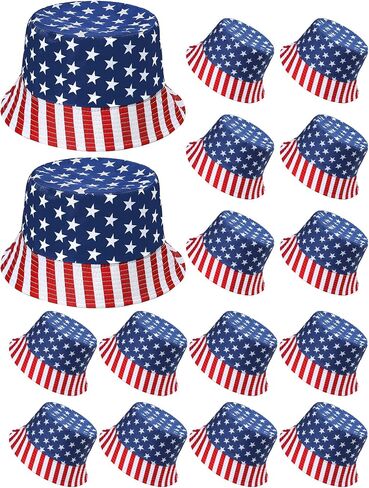 16 Pcs American Flag Bucket Hat Packable 4th of July Fisherman Hats USA Bucket Hat Patriotic Summer Travel Beach Sun Hat for Women Men in Saudi Arabia