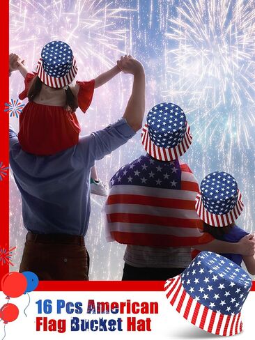 16 Pcs American Flag Bucket Hat Packable 4th of July Fisherman Hats USA Bucket Hat Patriotic Summer Travel Beach Sun Hat for Women Men in Saudi Arabia