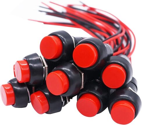 Twidec/10Pcs 12mm Thread Normally Open ON/Off Latching Push Button Switch 3A 250V 2 Pin Mini Self-Lock Red Switch with Pre-soldered Wires PBS-11A-X-R in Saudi Arabia
