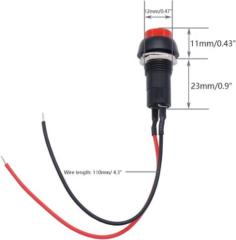 Twidec/10Pcs 12mm Thread Normally Open ON/Off Latching Push Button Switch 3A 250V 2 Pin Mini Self-Lock Red Switch with Pre-soldered Wires PBS-11A-X-R in Saudi Arabia