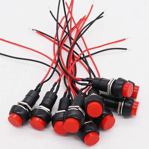 Twidec/10Pcs 12mm Thread Normally Open ON/Off Latching Push Button Switch 3A 250V 2 Pin Mini Self-Lock Red Switch with Pre-soldered Wires PBS-11A-X-R in Saudi Arabia