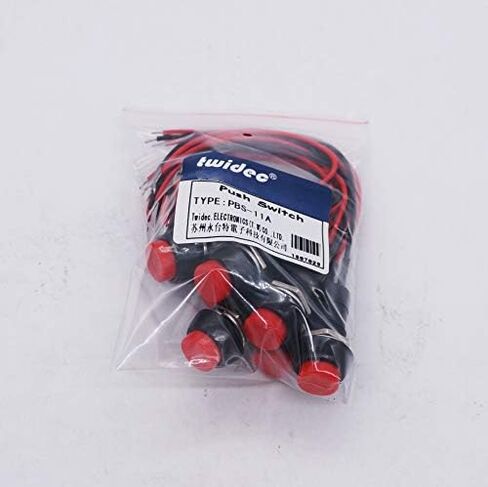 Twidec/10Pcs 12mm Thread Normally Open ON/Off Latching Push Button Switch 3A 250V 2 Pin Mini Self-Lock Red Switch with Pre-soldered Wires PBS-11A-X-R in Saudi Arabia