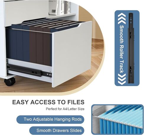 3-Drawer Wood File Cabinet with Wheel, Mobile Chest Storage Cabinet, Printer Stand with Storage Shelves for Home Office,White in Saudi Arabia