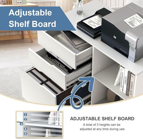 3-Drawer Wood File Cabinet with Wheel, Mobile Chest Storage Cabinet, Printer Stand with Storage Shelves for Home Office,White in Saudi Arabia