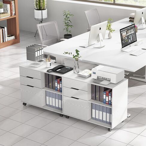 3-Drawer Wood File Cabinet with Wheel, Mobile Chest Storage Cabinet, Printer Stand with Storage Shelves for Home Office,White in Saudi Arabia
