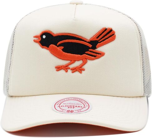 Mitchell & Ness Baltimore Orioles Cooperstown MLB Evergreen Trucker Snapback Hat Cap - Off White in Saudi Arabia