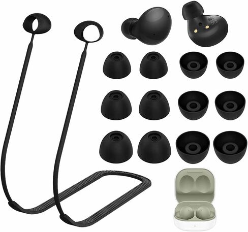Strap Ear Tips Kit for Galaxy Buds 2 SM-R177, Anti-Lost Soft Silicone Lanyard Neck Rope Cord Leash Gel Eartips Earbuds Skin Accessories Compatible with Samsung Galaxy Buds 2 - Black in Saudi Arabia