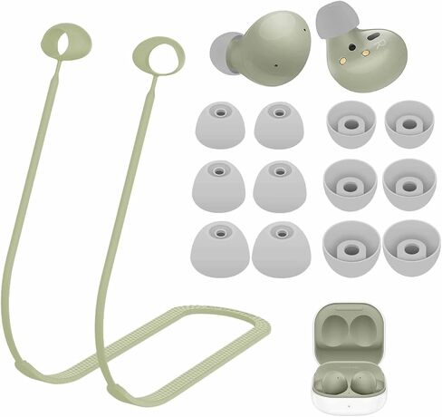 Strap Ear Tips Kit for Galaxy Buds 2 SM-R177, Anti-Lost Soft Silicone Lanyard Neck Rope Cord Leash Gel Eartips Earbuds Skin Accessories Compatible with Samsung Galaxy Buds 2 - Black in Saudi Arabia
