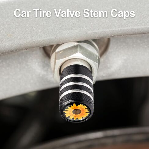 Sunflower Valve Stem Caps Cute Car Tire Caps 4 Pack Tire Valve Caps with Plastic Liner Funny Leak-Proof Aluminum Alloy Universal Stem Covers for Cars Bike Motorcycles Trucks in Saudi Arabia