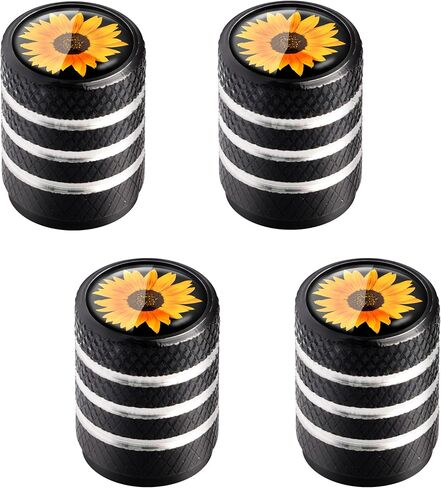 Sunflower Valve Stem Caps Cute Car Tire Caps 4 Pack Tire Valve Caps with Plastic Liner Funny Leak-Proof Aluminum Alloy Universal Stem Covers for Cars Bike Motorcycles Trucks in Saudi Arabia
