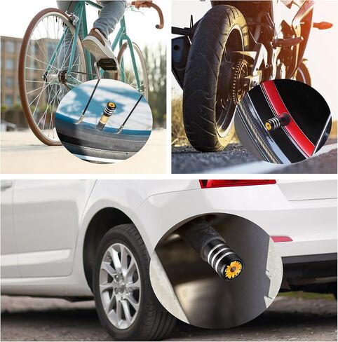 Sunflower Valve Stem Caps Cute Car Tire Caps 4 Pack Tire Valve Caps with Plastic Liner Funny Leak-Proof Aluminum Alloy Universal Stem Covers for Cars Bike Motorcycles Trucks in Saudi Arabia
