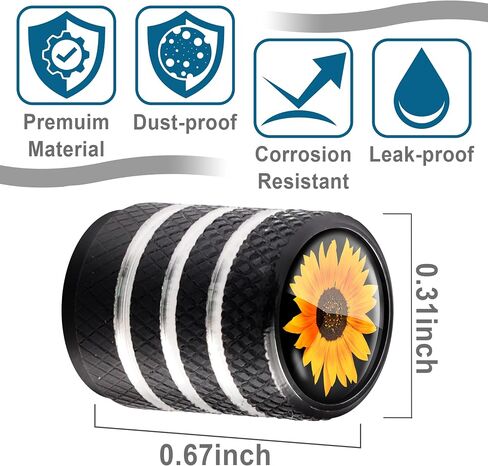 Sunflower Valve Stem Caps Cute Car Tire Caps 4 Pack Tire Valve Caps with Plastic Liner Funny Leak-Proof Aluminum Alloy Universal Stem Covers for Cars Bike Motorcycles Trucks in Saudi Arabia