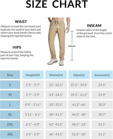 BALEAF Men's Hiking Pants Lightweight Quick Dry Water Resistant Elastic Waist Cargo Pants with Zip Pockets for Outdoor in Saudi Arabia