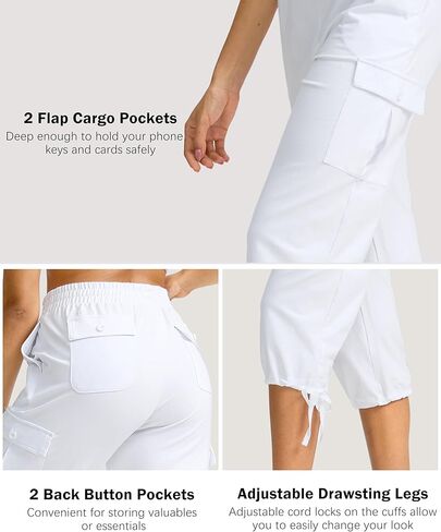 سروال كابري نسائي من القطن من SANTINY ناعم ومطاط برباط للسفر كاجوال للنساء مع 6 جيوب in Kuwait