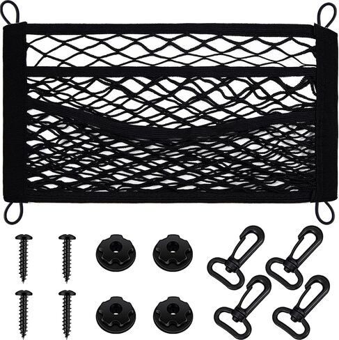 3-Layer Stretchable Small Cargo Net Pocket Storage Mesh Net Elastic Automotive Cargo Nets Storage Pouch for Pickup Truck Car Boats RV with 12 Mounting Screws and Hooks, 18 x 9.8 Inches in Saudi Arabia