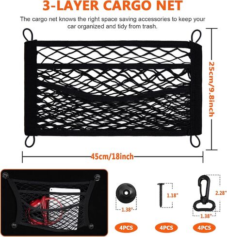 3-Layer Stretchable Small Cargo Net Pocket Storage Mesh Net Elastic Automotive Cargo Nets Storage Pouch for Pickup Truck Car Boats RV with 12 Mounting Screws and Hooks, 18 x 9.8 Inches in Saudi Arabia