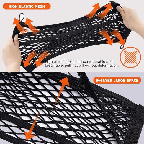 3-Layer Stretchable Small Cargo Net Pocket Storage Mesh Net Elastic Automotive Cargo Nets Storage Pouch for Pickup Truck Car Boats RV with 12 Mounting Screws and Hooks, 18 x 9.8 Inches in Saudi Arabia