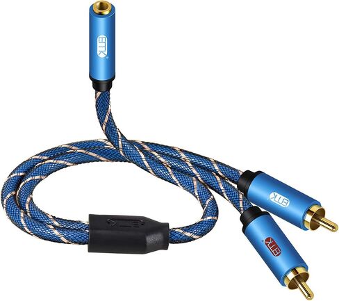 EMK 3.5 ملم أنثى إلى 2 RCA محول كابل صوت ستيريو 35 سم 24 قيراط مطلي بالذهب متوافق مع الهواتف الذكية، MP3، الأجهزة اللوحية، المسرح المنزلي والمزيد، أزرق in Saudi Arabia