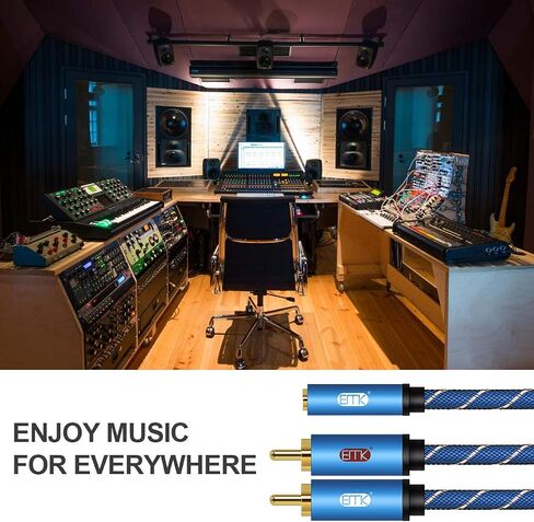 EMK 3.5 ملم أنثى إلى 2 RCA محول كابل صوت ستيريو 35 سم 24 قيراط مطلي بالذهب متوافق مع الهواتف الذكية، MP3، الأجهزة اللوحية، المسرح المنزلي والمزيد، أزرق in Saudi Arabia