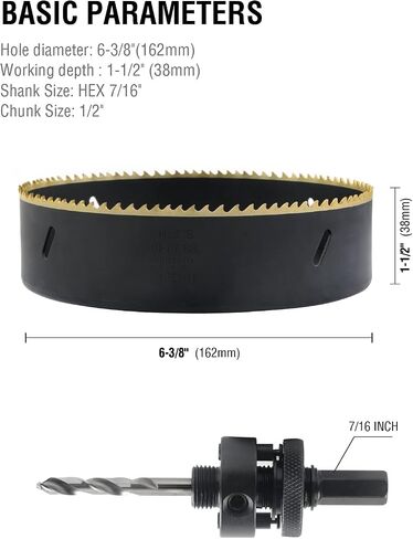 BINOTA M42 Bi-Metal Hole Saw, 162mm-6-3/8", for Metal, Wood, Plywood, PVC, Gypsum, Composite, Stainless Steel Plate in Saudi Arabia