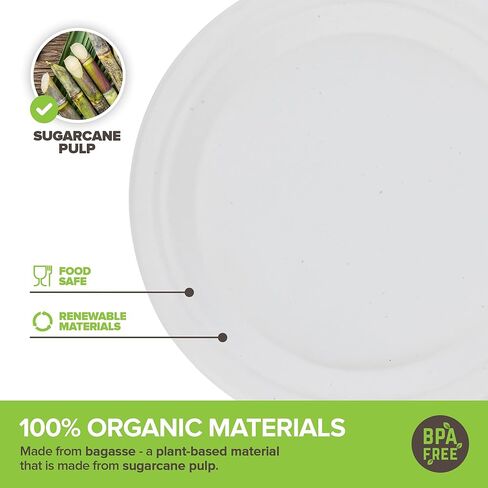 Stock Your Home 100% Compostable Plates 9 Inch (100 Count) Large Heavy Duty Biodegradable Paper Plate for Dinner, Eco-Friendly Recyclable Disposable Sustainable, Natural Bagasse in Kuwait